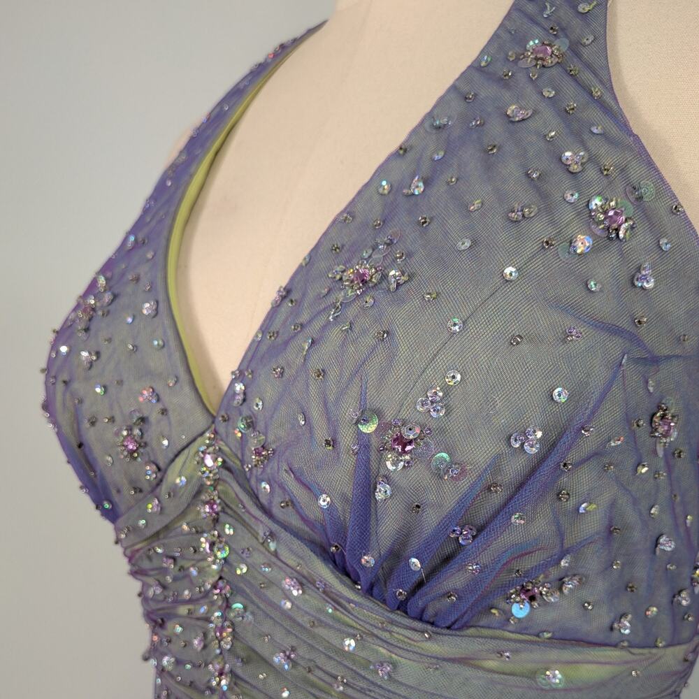 Vintage Mori Lee Prom Dress Maxi Ball Gown 12 Rainbow Fairy Princess Halter - Picture 8 of 16